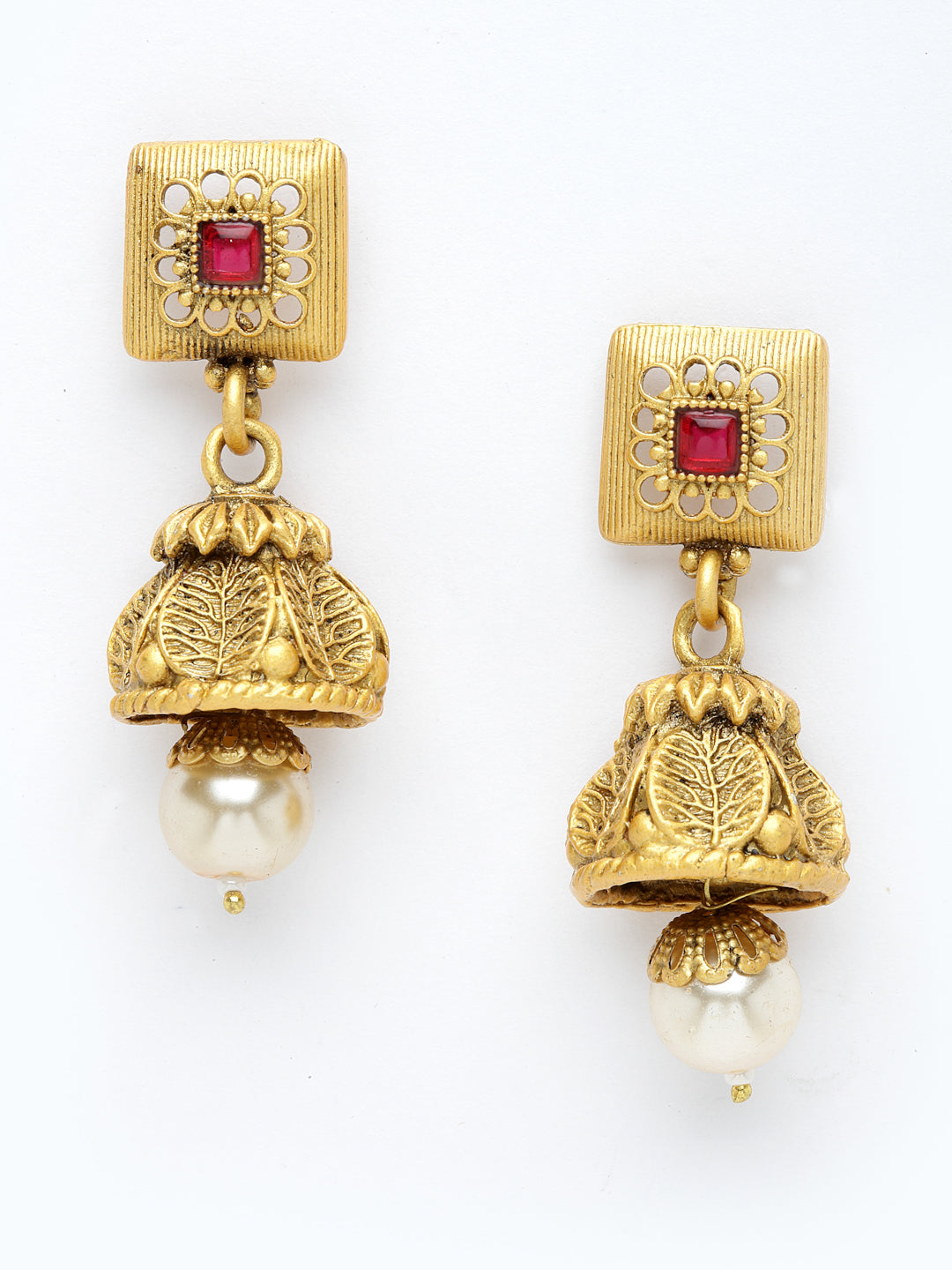 Red & Gold-Plated Stone-Studded Choker Jewellery Set