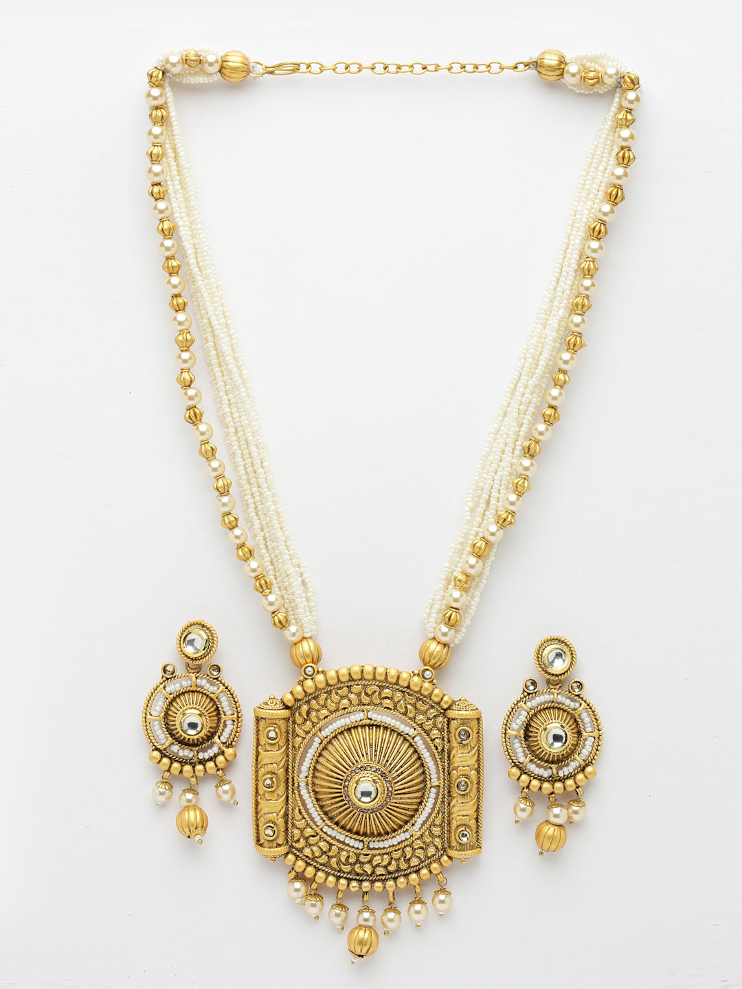 Gold-Plated & White Kundan Jewellery Set