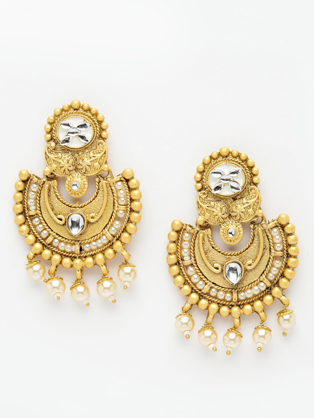 Gold-Plated & White Kundan & Pearl Jewellery Set