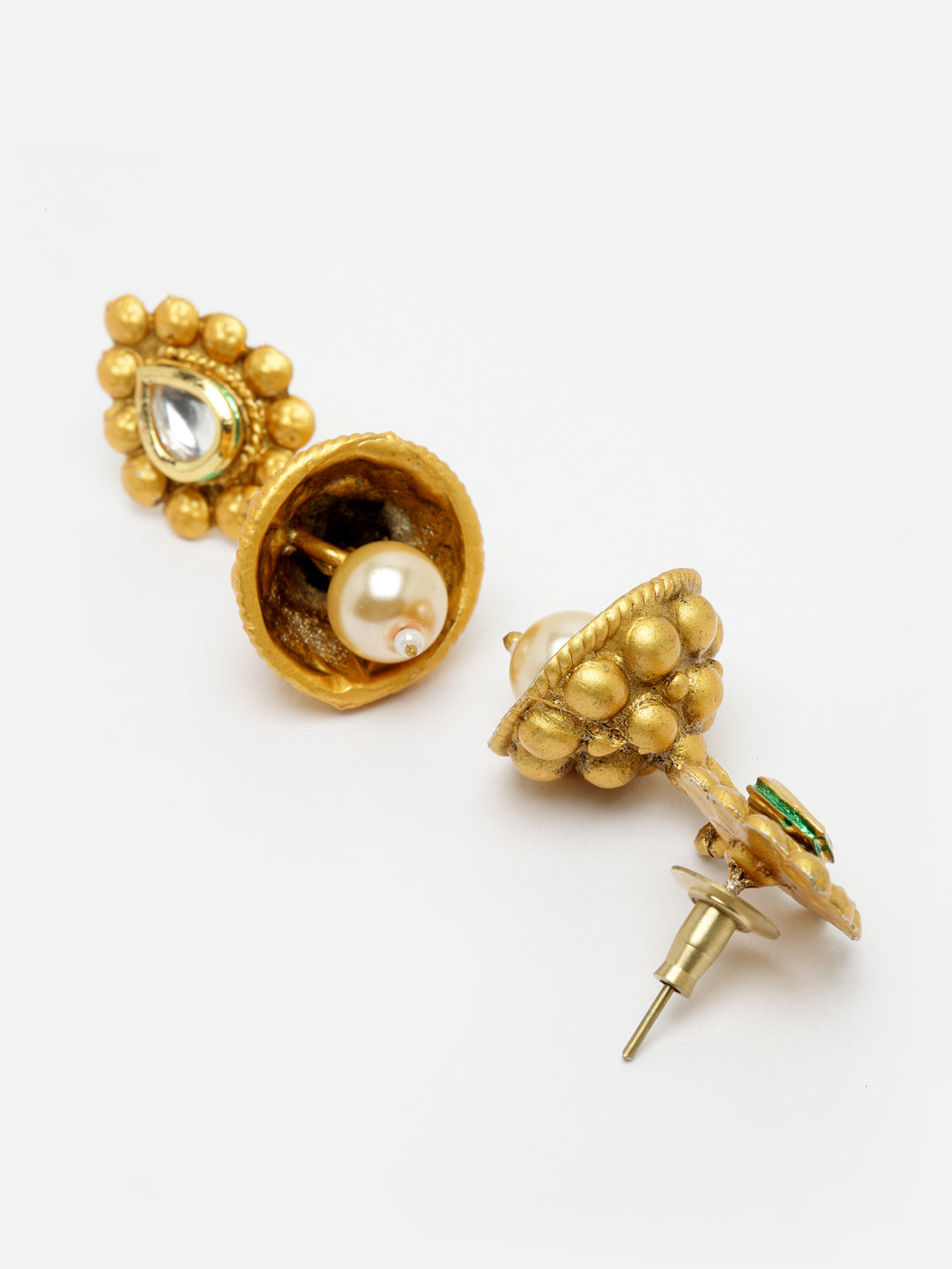 Gold-Plated & White Kundan & Pearl Beaded Jewellery Set
