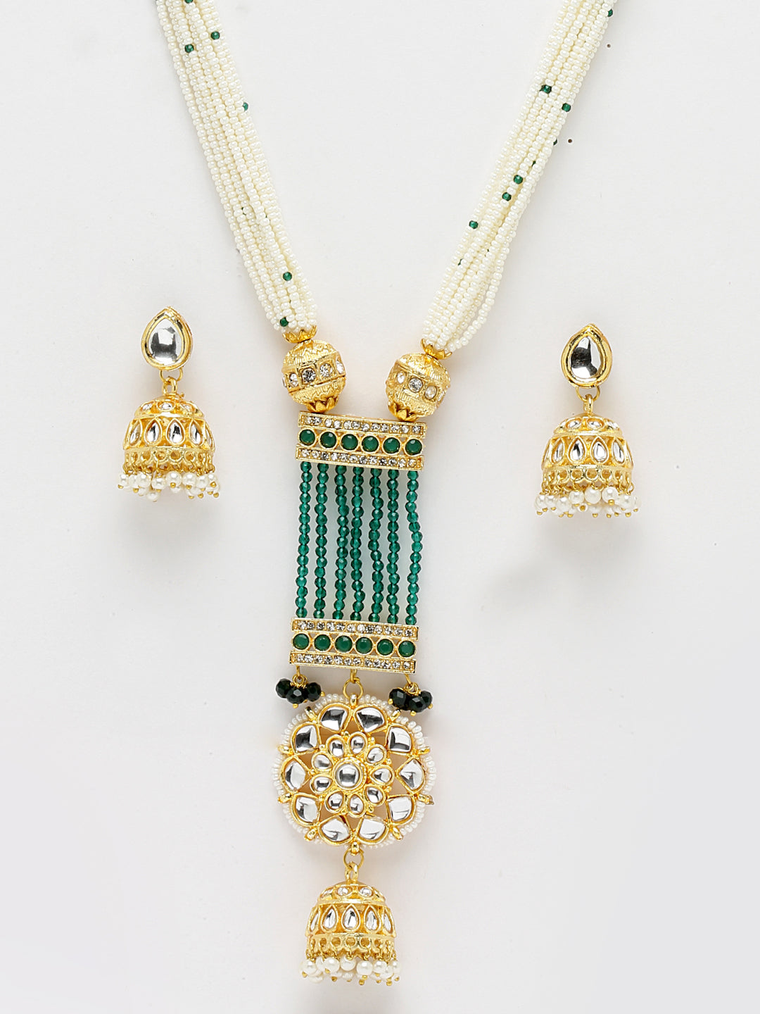 Gold-Plated Kundan-Studded & Pearl Beaded Jewellery Set
