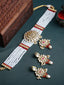 White & Red Gold-Plated Kundan Jewellery Set