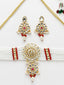 White & Red Gold-Plated Kundan Jewellery Set