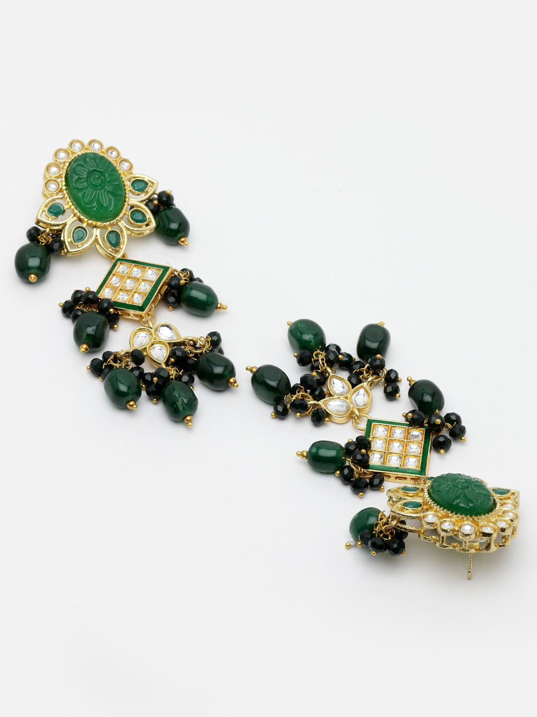 Gold-Plated & Green Kundan Studded & Beaded Jewellery Set