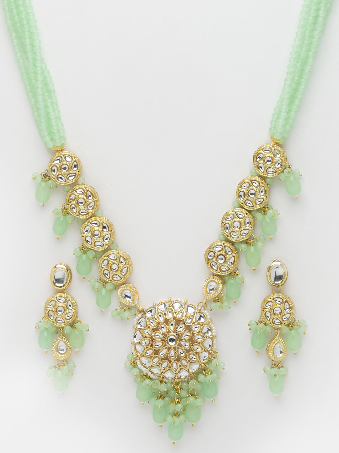 Gold-Plated Kundan-Studded & Pearl Beaded Jewellery Set