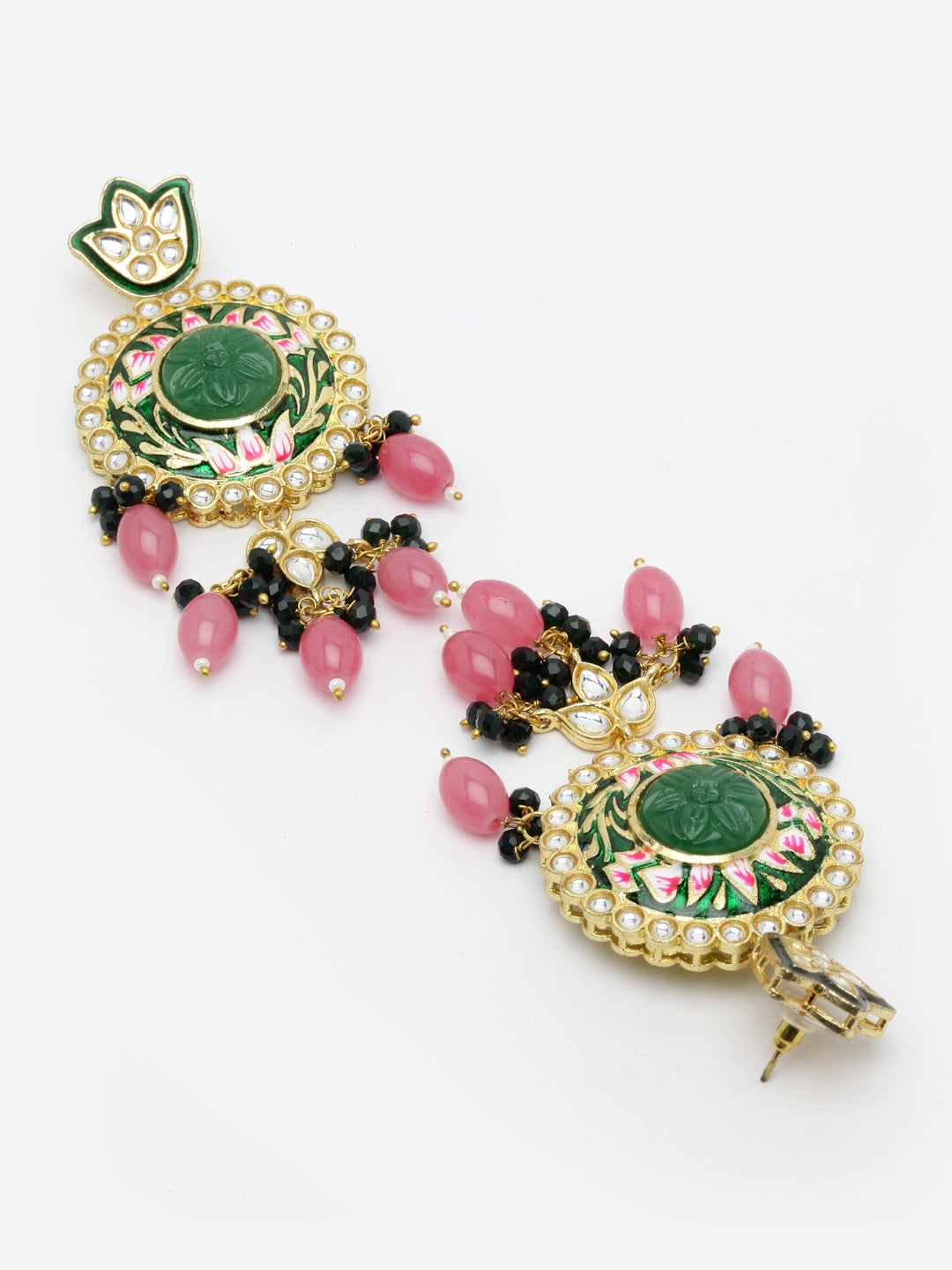 Gold-Plated & Pink Kundan Meenakari Jewellery Set
