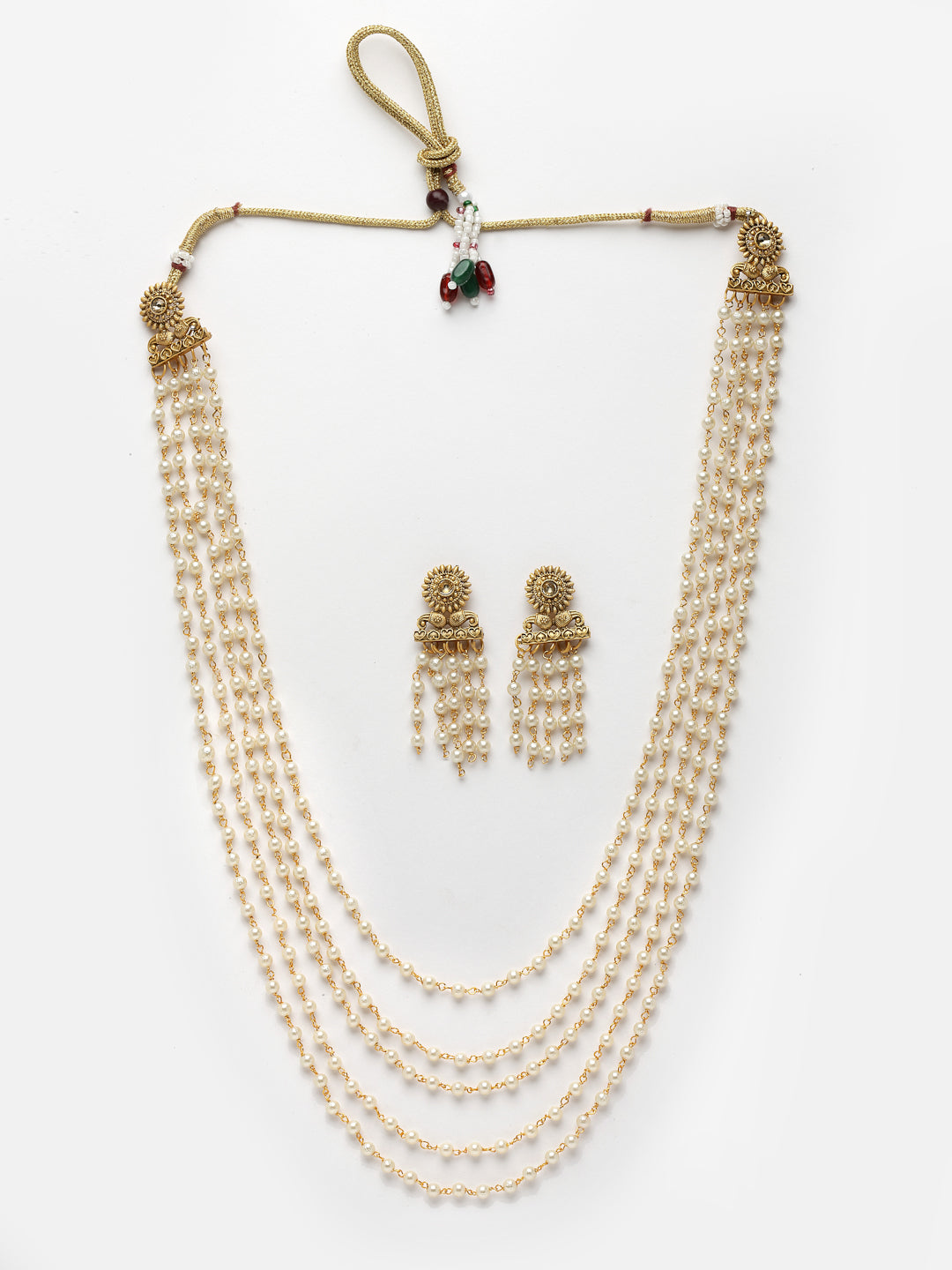 Women Gold-Plated White Pearl Layered Jewellery Set