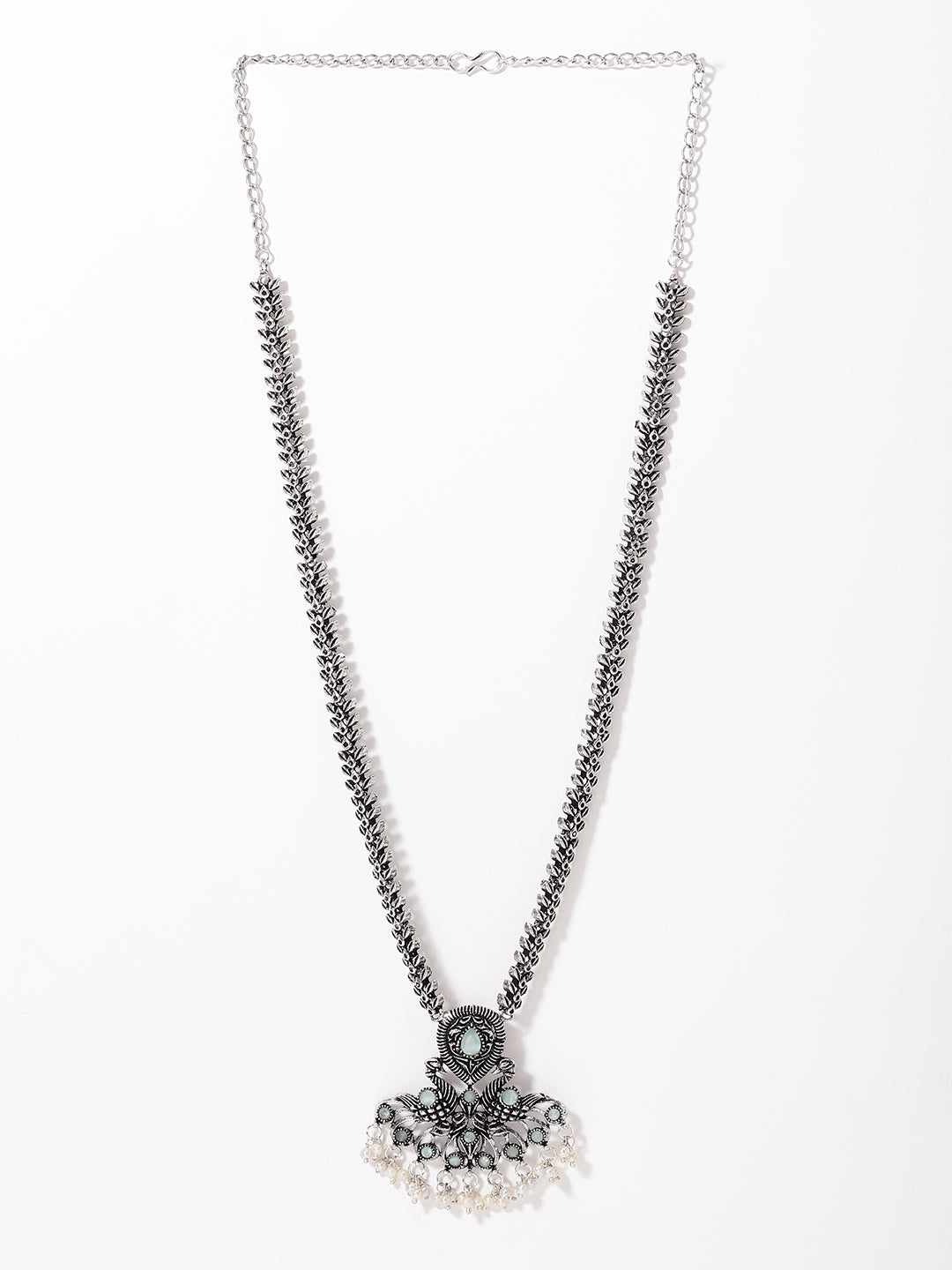 Silver Plated Stone Studded & Beaded Jewellery Set