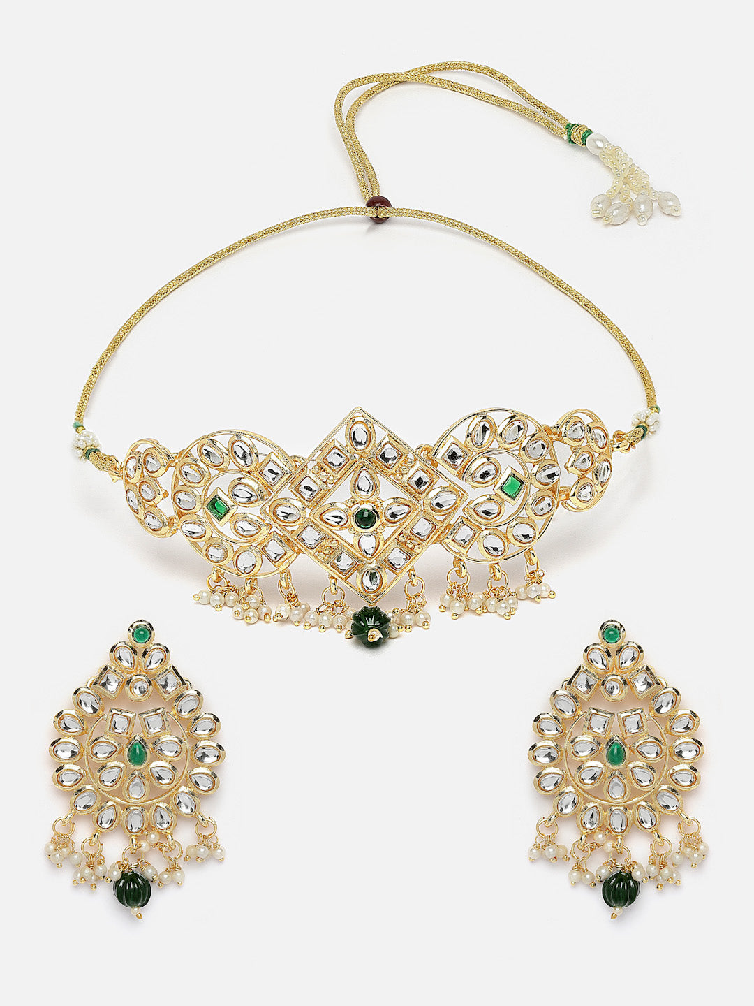 Gold Plated Kundan Stone Studded Choker Jewellery Set