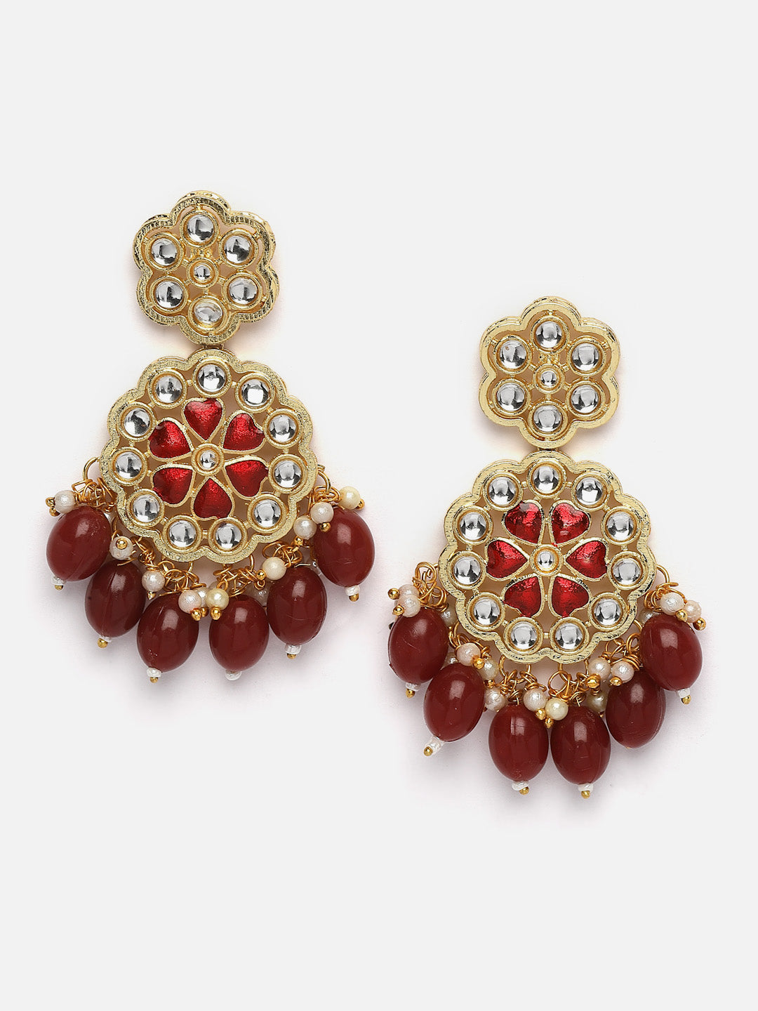 Gold-Plated Kundan Stone-Studded & Pearl Beaded Jewellery Set