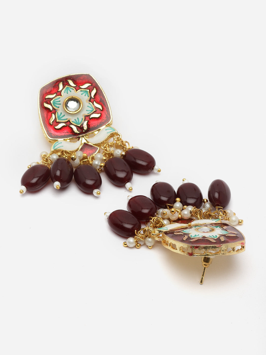 Gold Plated Kundan Studded & Beaded Necklace With Earings and Maang Tika
