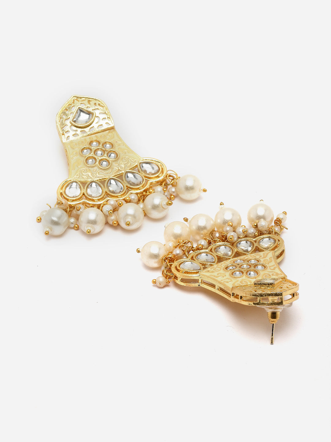 Gold Plated Stone Studded & Pearl Beaded Jewellery Set