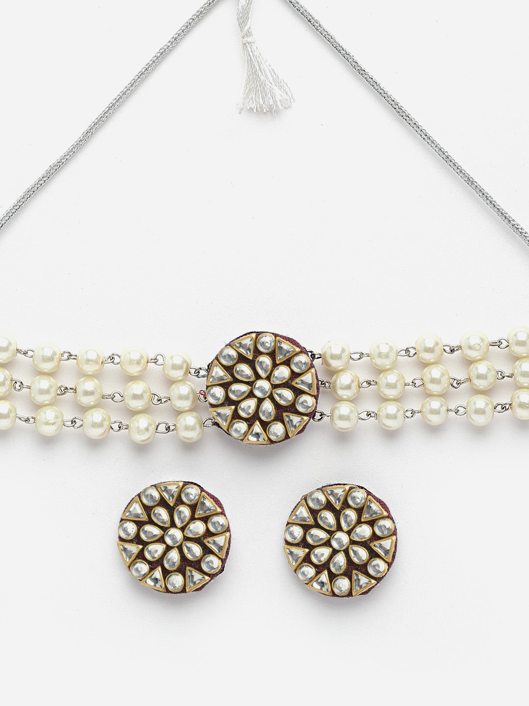 Gold-Plated Stone-Studded & Beaded Jewellery Set