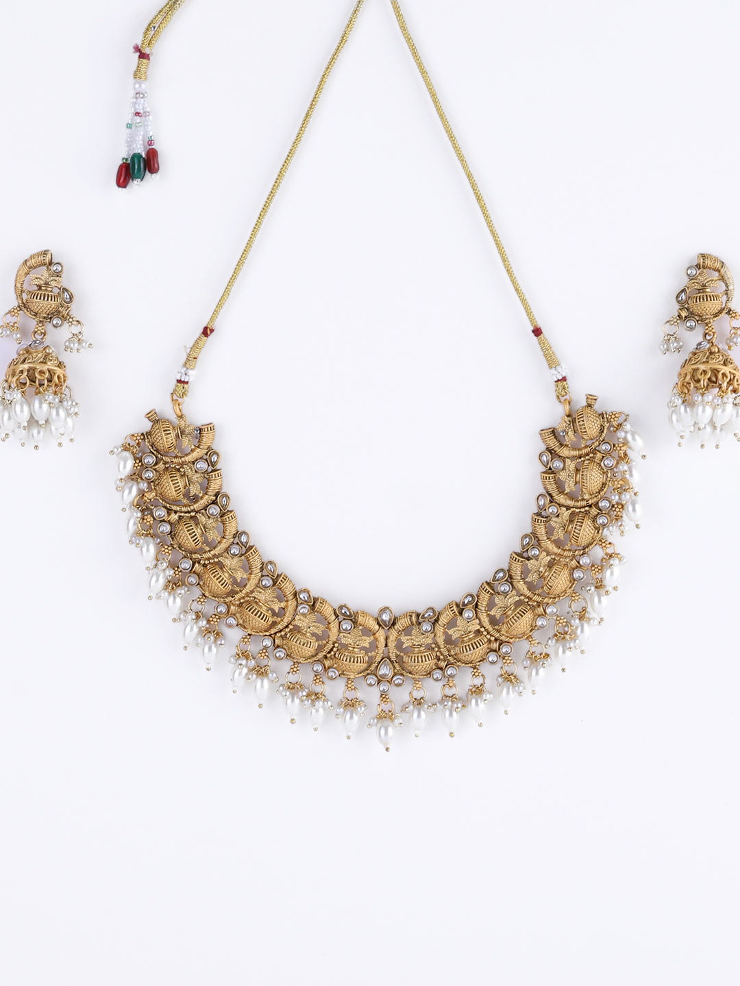 Gold-Plated Kundan-Studded & Beaded Jewellery Set