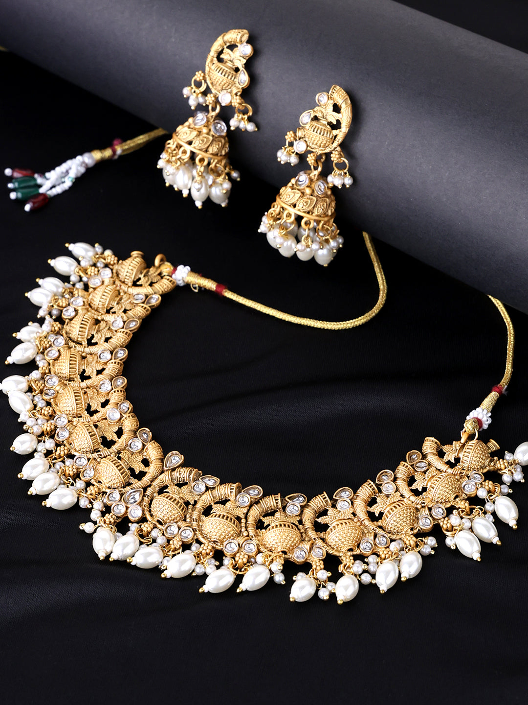Gold-Plated Kundan-Studded & Beaded Jewellery Set
