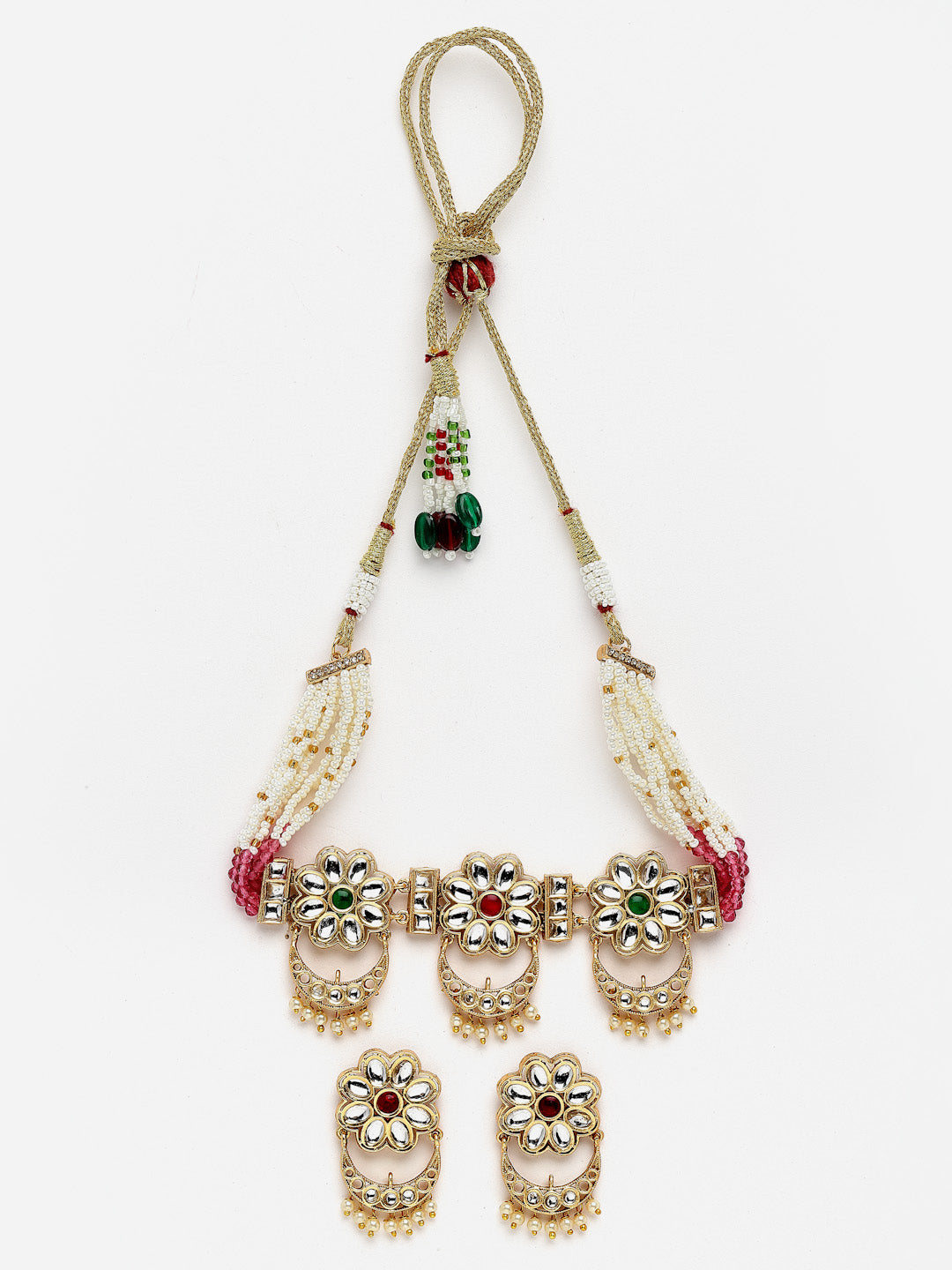 Gold-Plated Kundan-Studded & Beaded Jewellery Set
