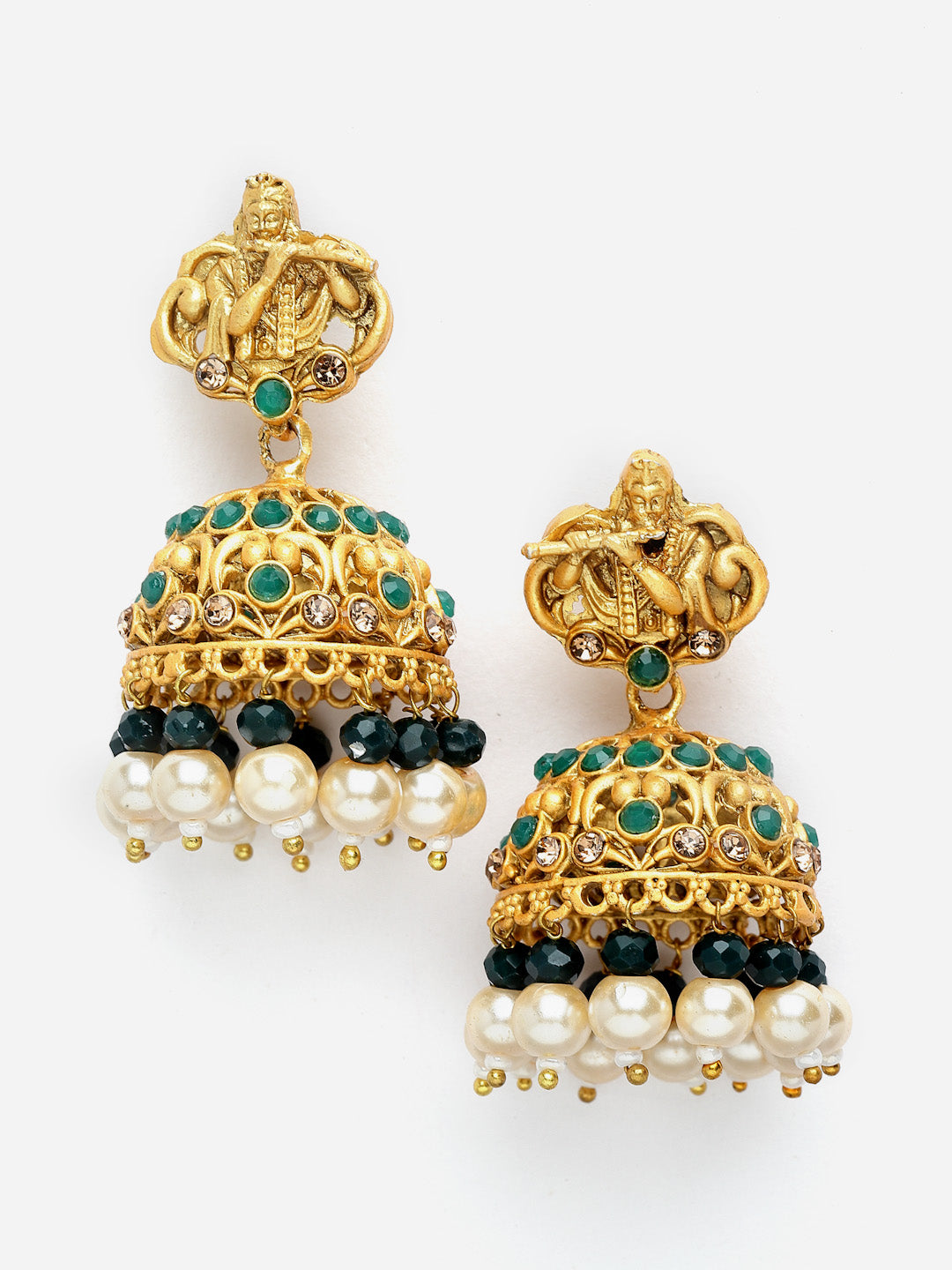 Gold-Plated Stone-Studded & Beaded Jewellery Set