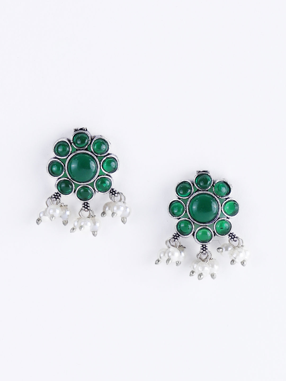 Silver-Plated Stone-Studded Oxidised Jewellery Set