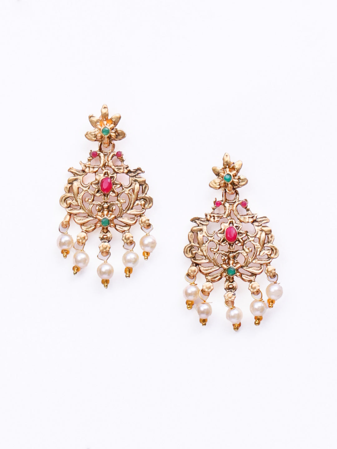 Gold-Plated Stone-Studded & Beaded Jewellery Set