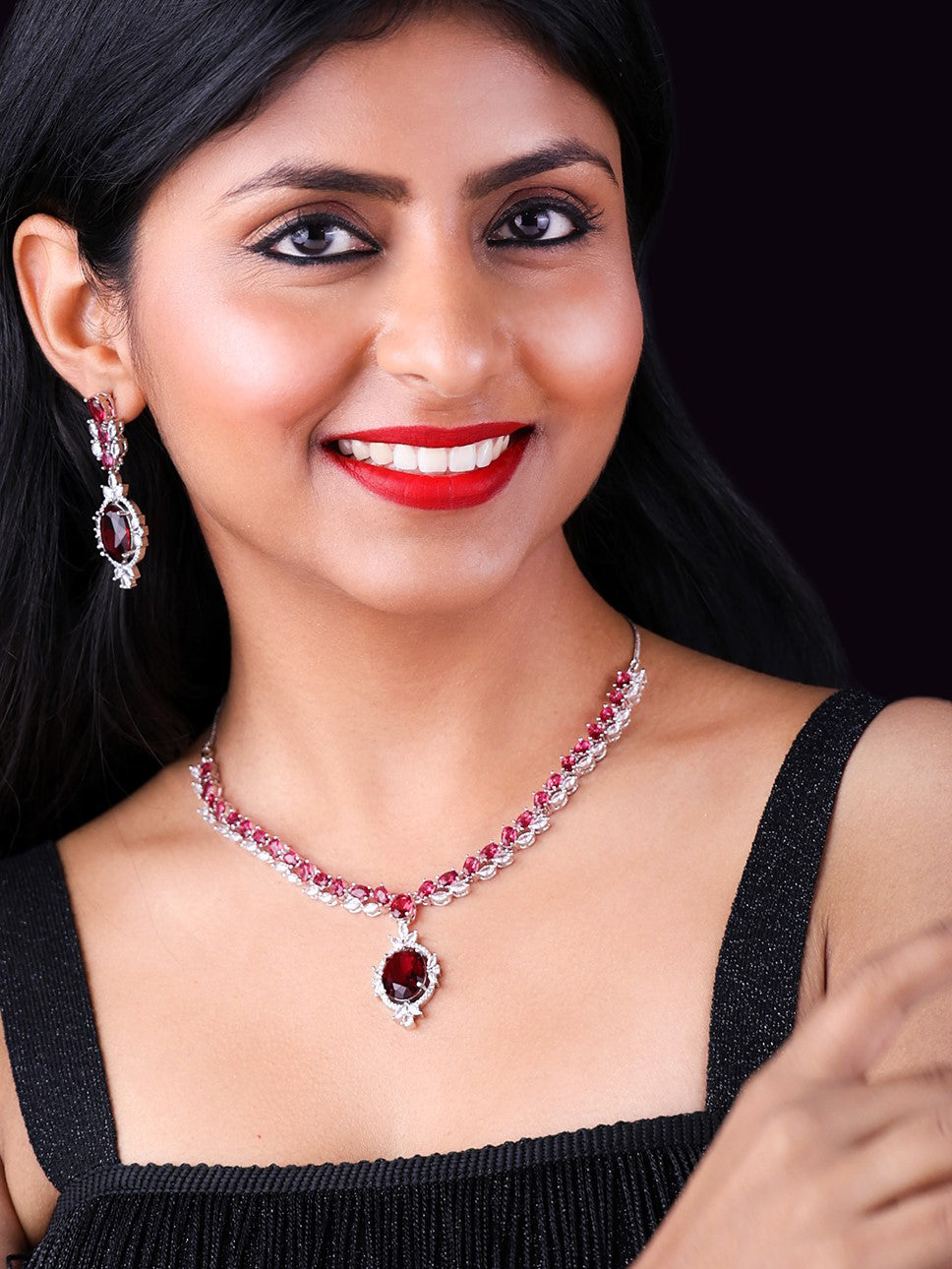 Silver-Plated Stone- Studded Jewellery Set