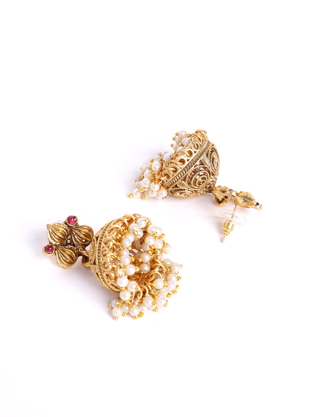 Gold-Plated Peacock Shaped Stone-Studded & Beaded Jewellery Set