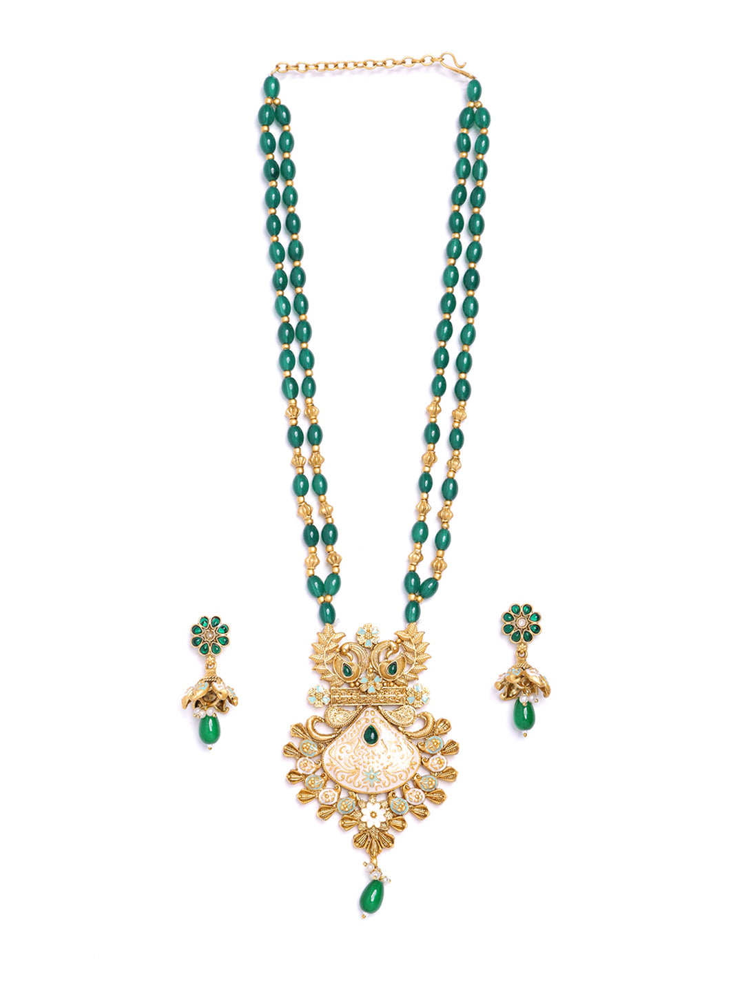 Gold-Plated Stone Studded & Beaded Jewellery Set