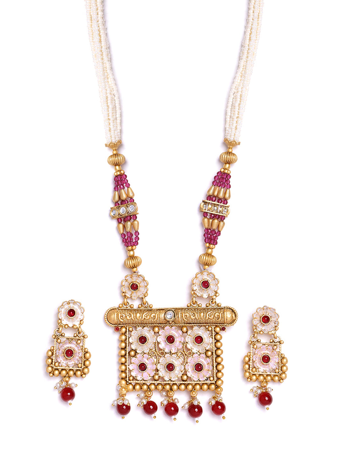 Gold-Plated Stone-Studded And Beaded Jewellery Set