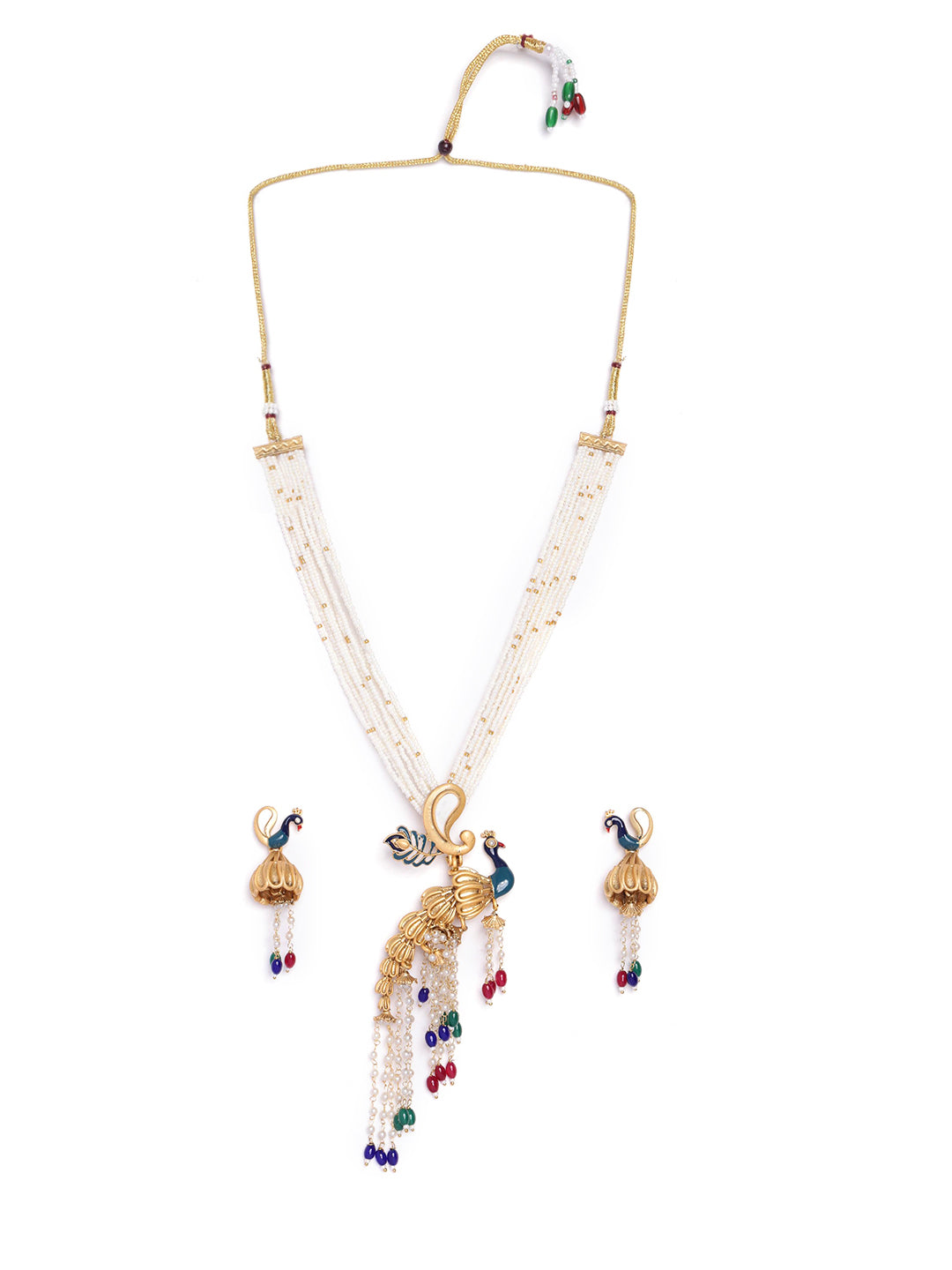 Gold Plated Stones Studded & Beaded Jewellery Set