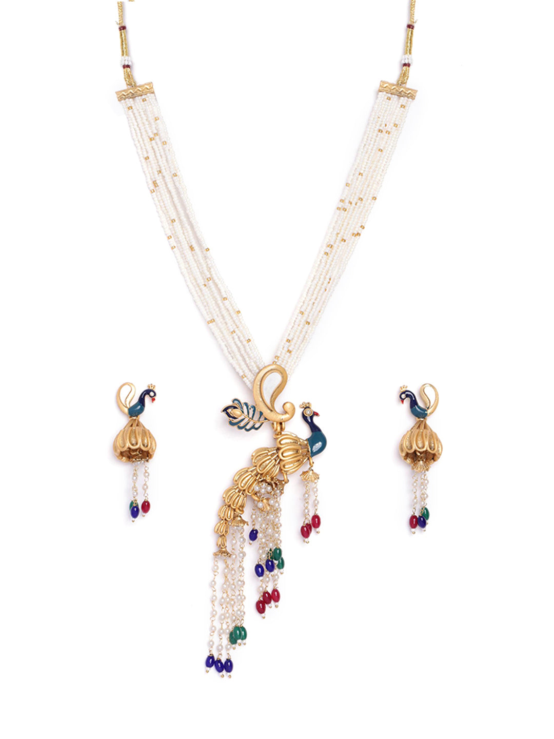 Gold Plated Stones Studded & Beaded Jewellery Set