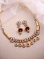 Gold Plated Stone Studded & Beaded Necklace and Earrings
