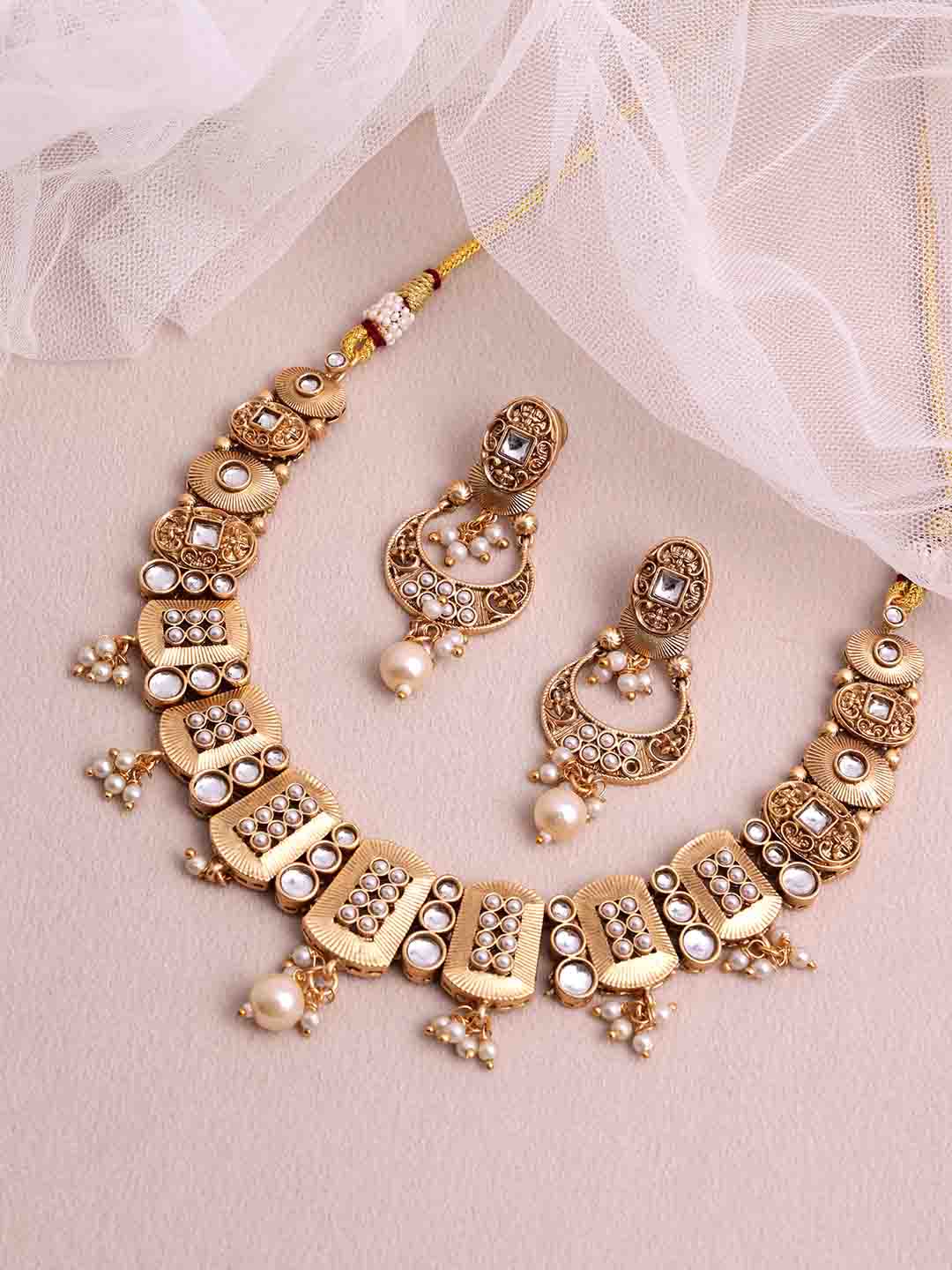 Gold Plated Kundan Studded Jewellery Set