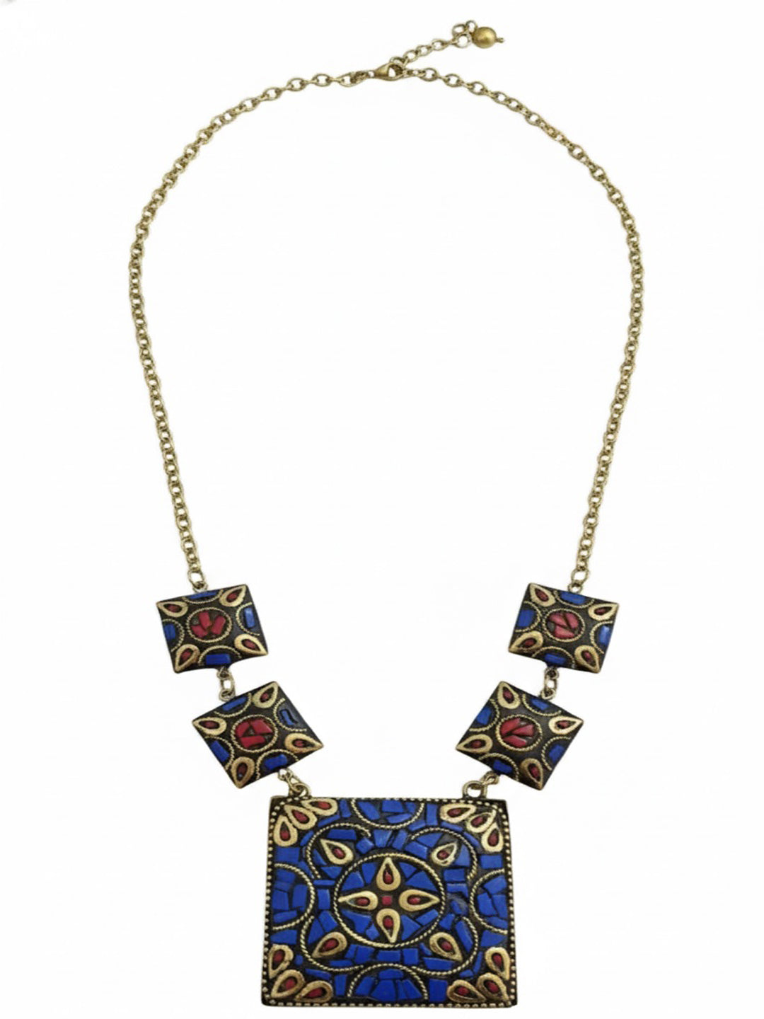 Gold-Plated Artificial Stones Studded Necklace With Earrings