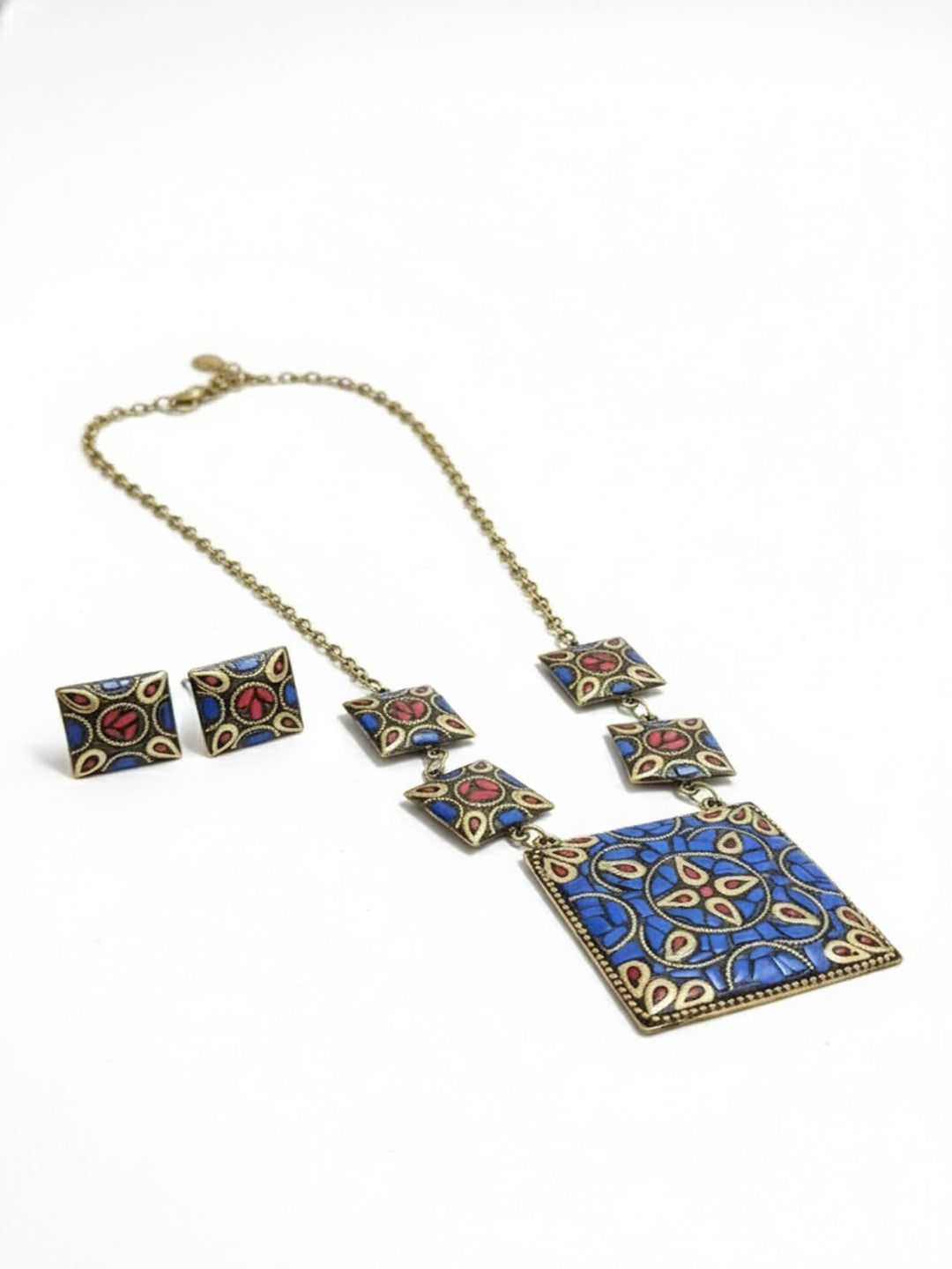 Gold-Plated Artificial Stones Studded Necklace With Earrings