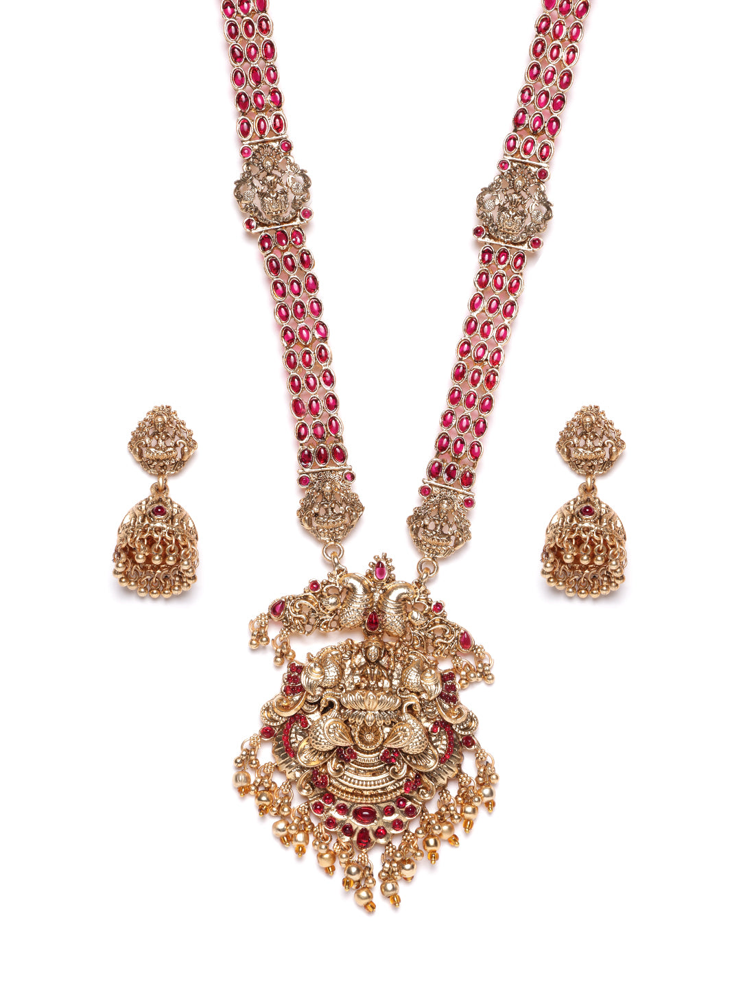 Gold-Plated Cubic Zirconia-Studded Necklace & Earrings