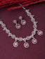 Rhodium Plated Necklace Set With American Diamond & Pink Stone Accents