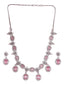 Rhodium Plated Necklace Set With American Diamond & Pink Stone Accents