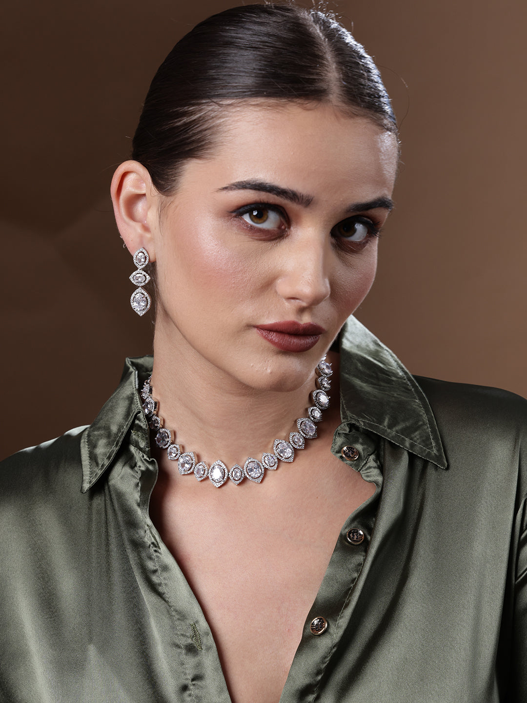 Silver-Plated Solitaire Studded Jewellery Set