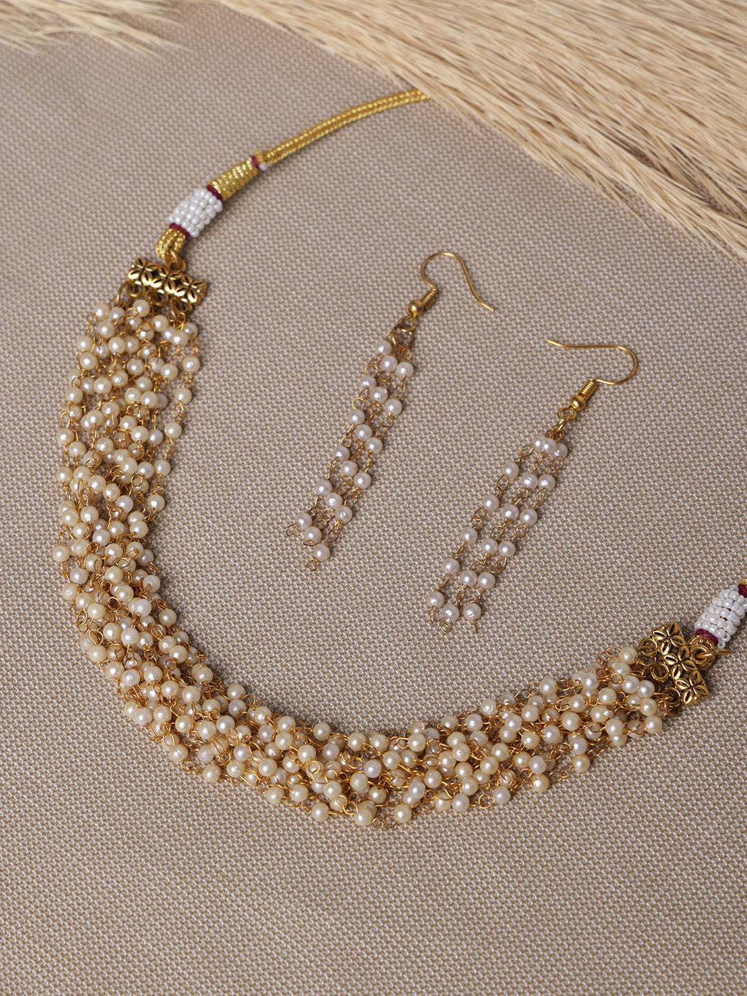 Gold Plated Pearls Beaded Jewellery Set