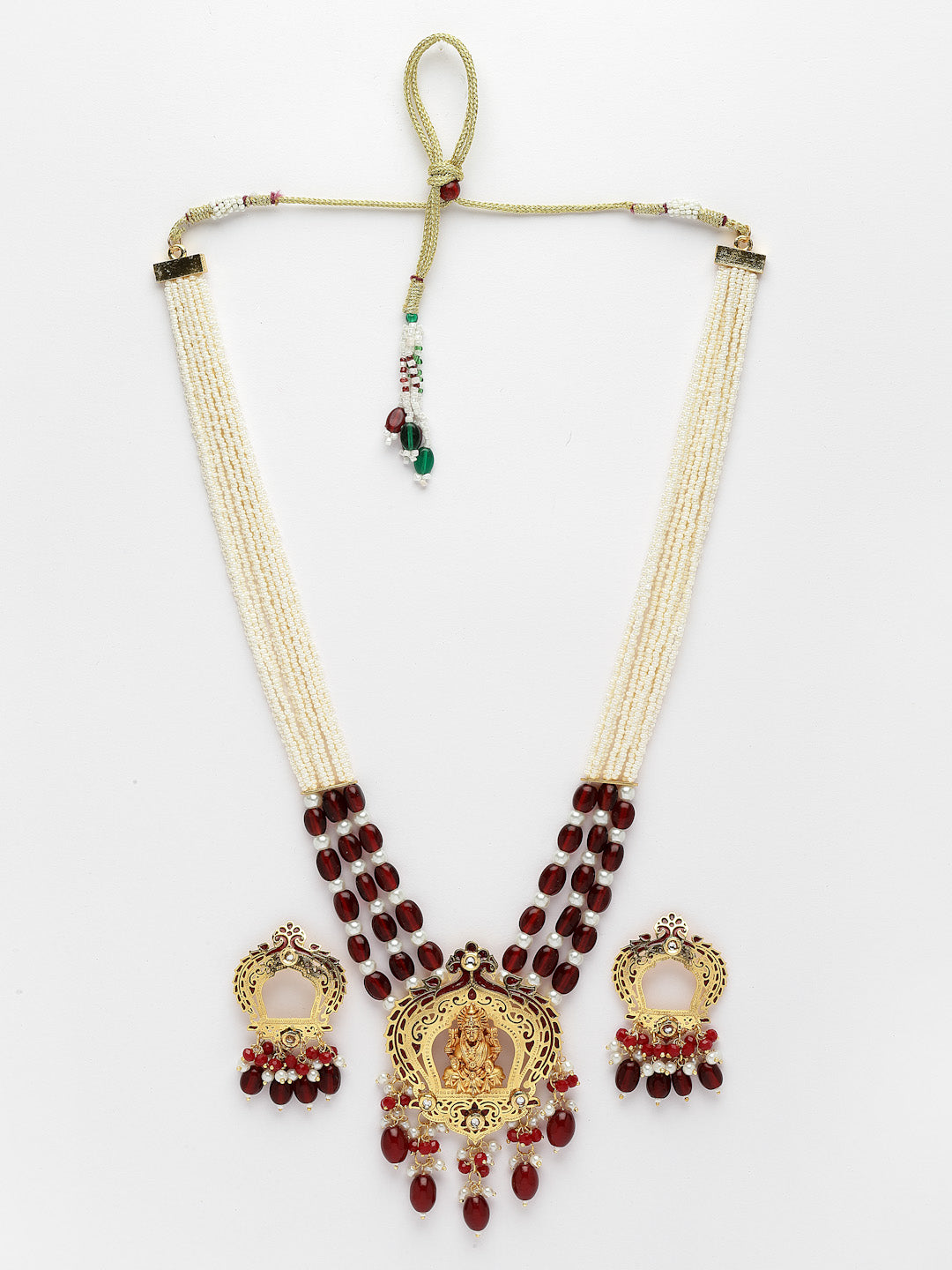 Gold-Plated Kundan Stone-Studded & Beaded Jewellery Set