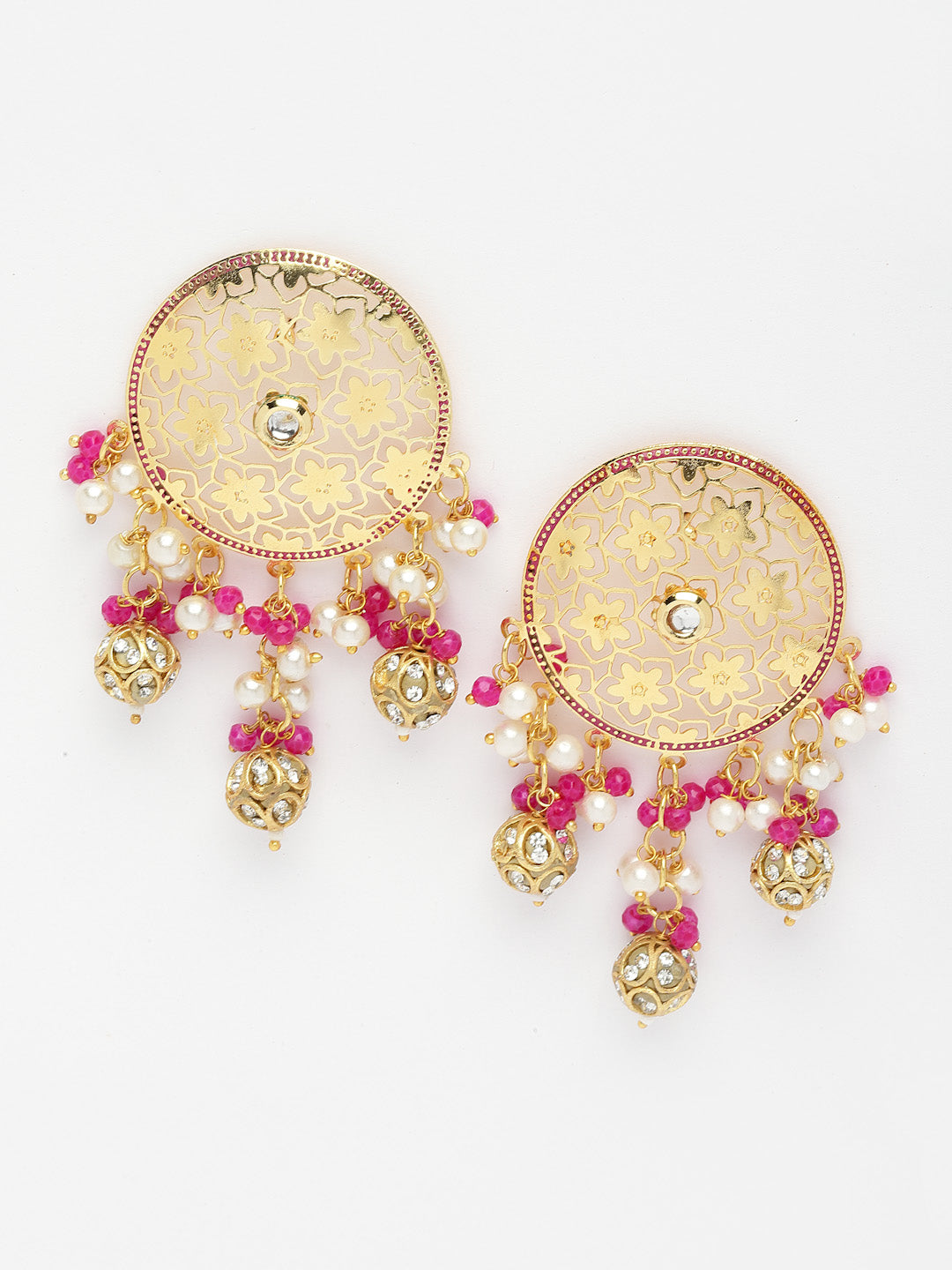 Gold Plated Stones Studded & Beaded Jewellery Set