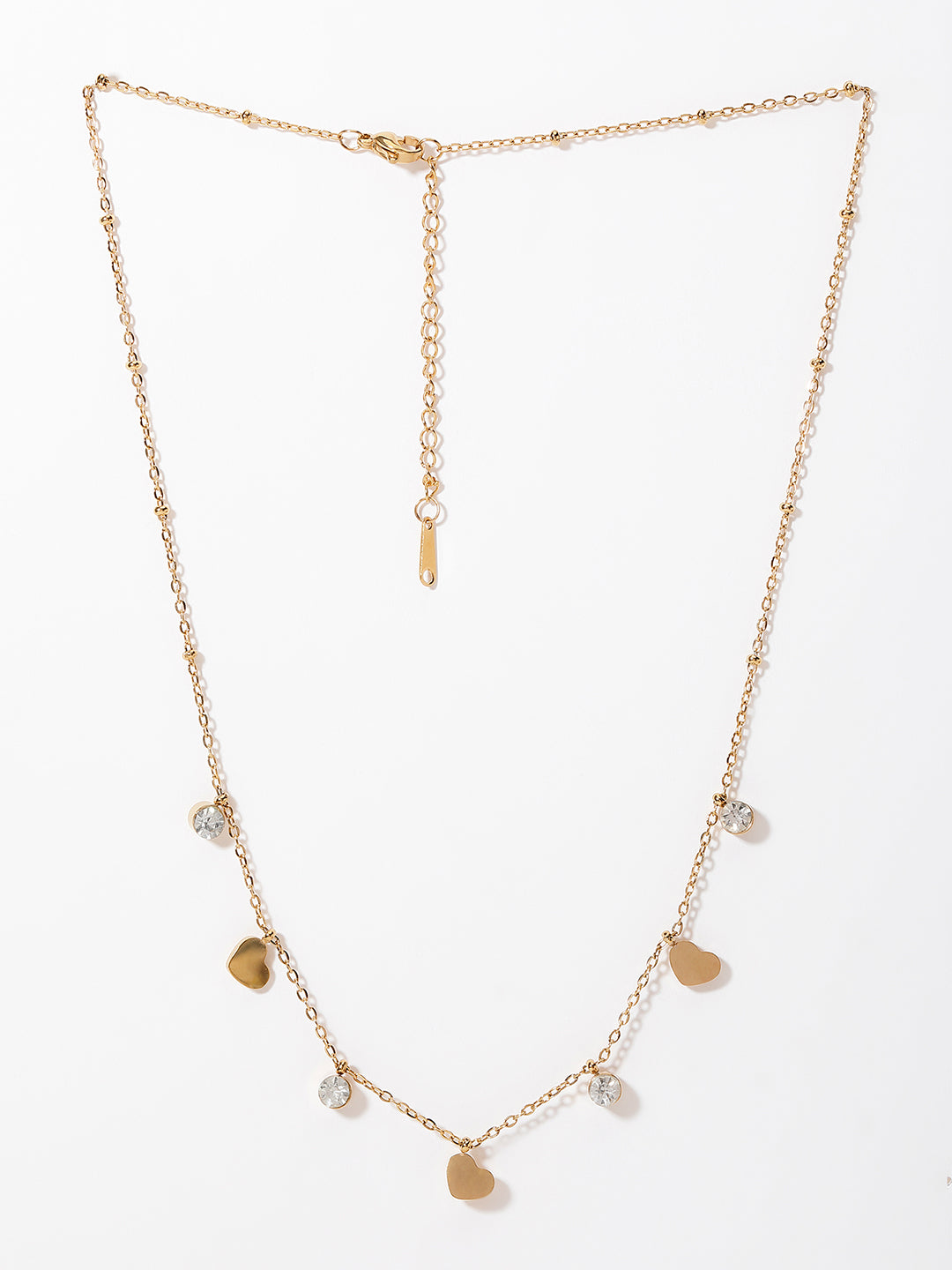 Gold-Plated Cubic Zirconia-Studded Charm Necklace