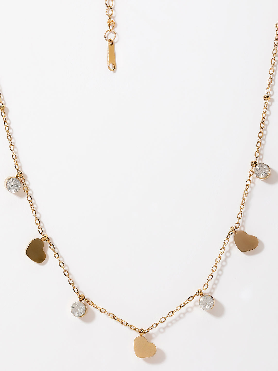 Gold-Plated Cubic Zirconia-Studded Charm Necklace