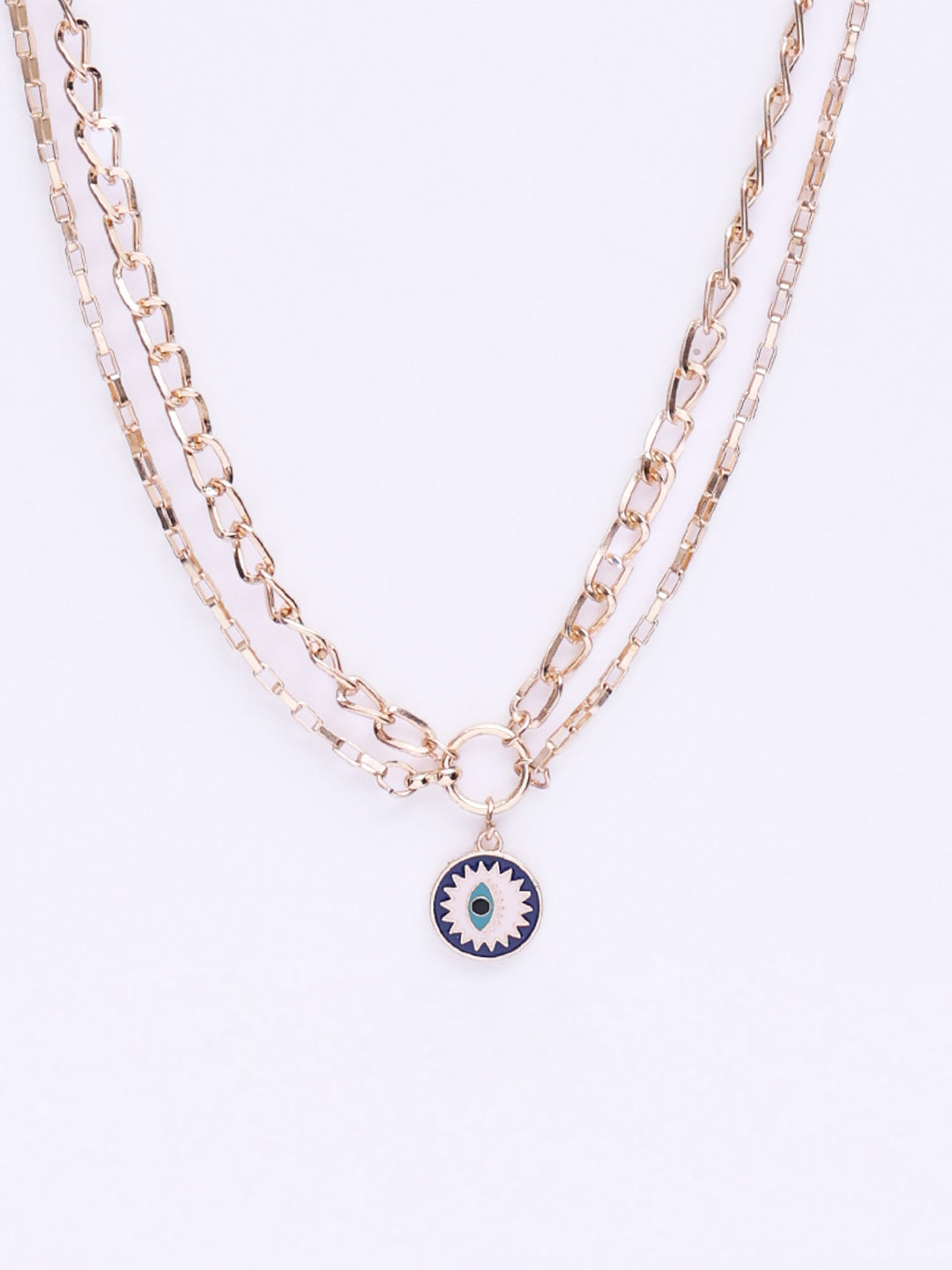 Gold-Plated Evil Eye Layered Necklace and Chain