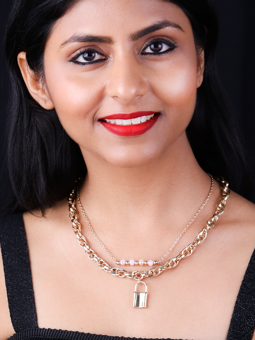 Gold-Plated And Lock Shaped Layered Necklace