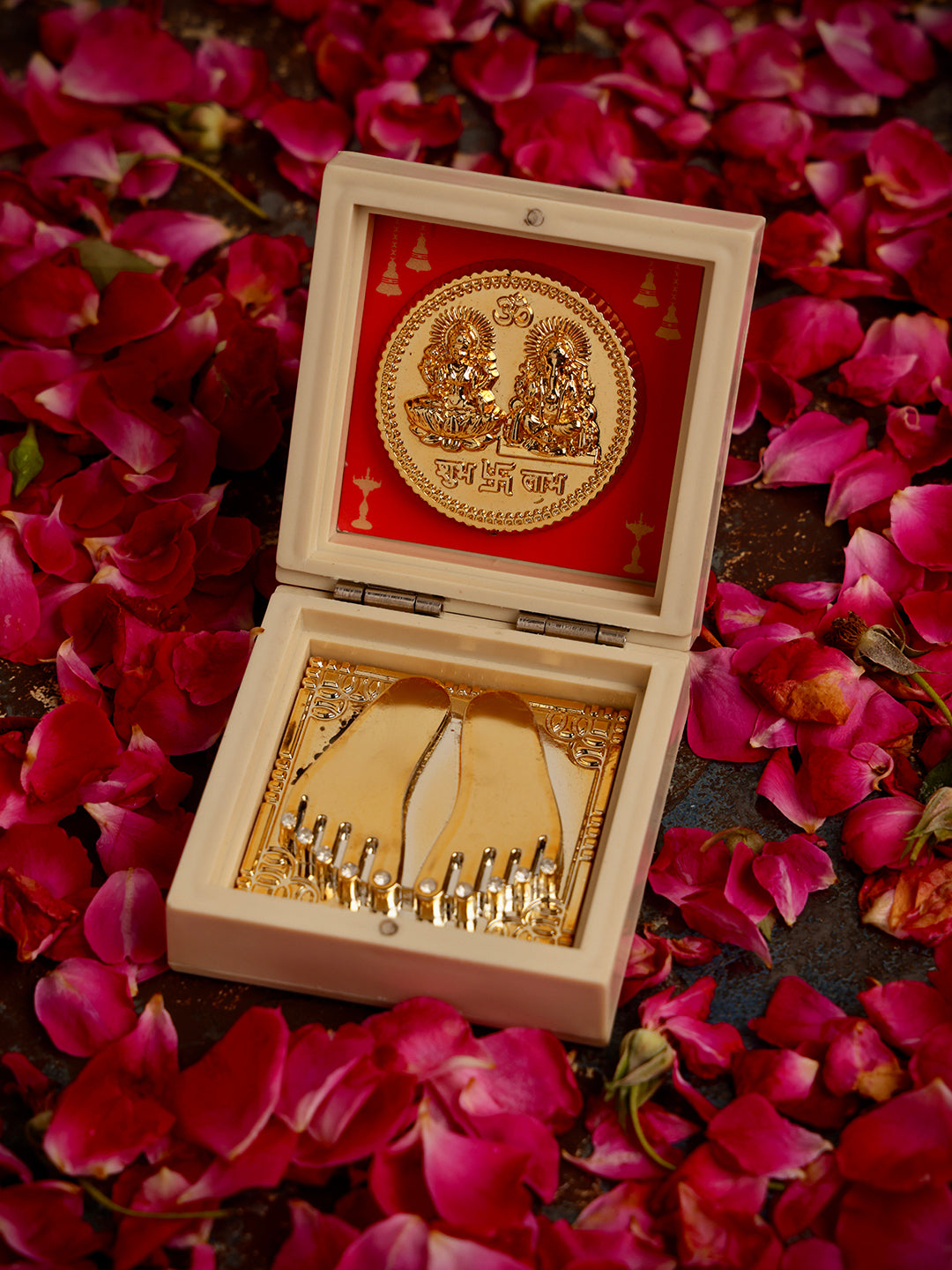 Diwali Gift Hamper with Fine 999 Gold Coin, Luxury Diyas, Incense Sticks, and Charan Paduka