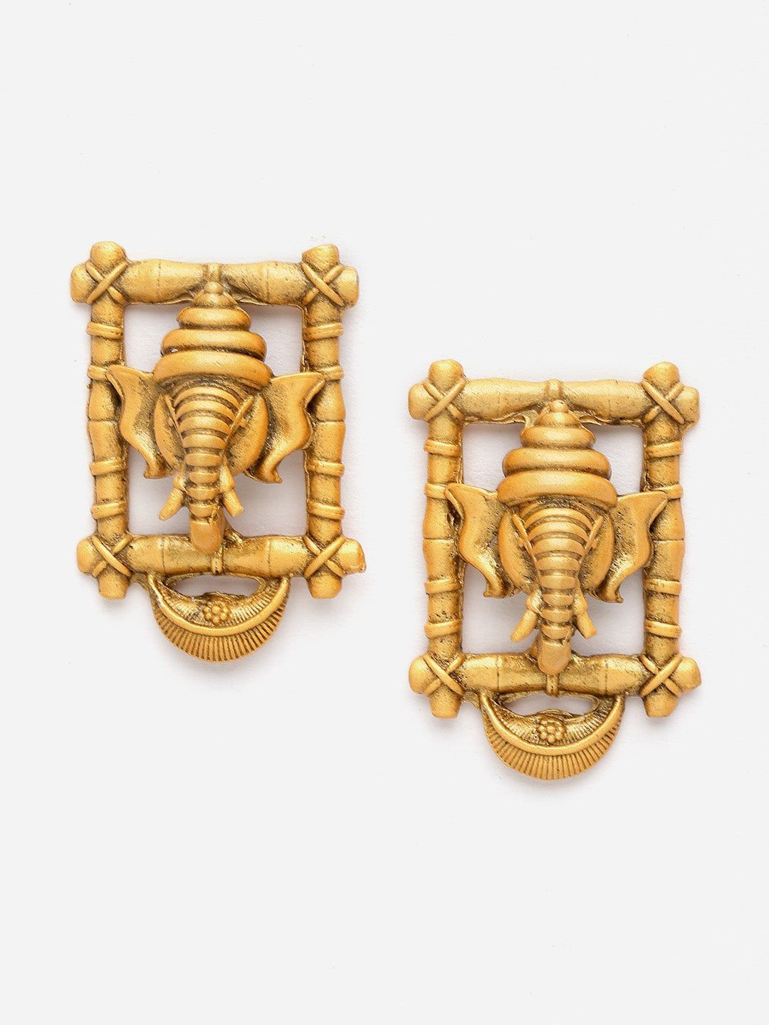 Gold-Plated CZ-Studded Ganesh Shaped Pendant With Chain