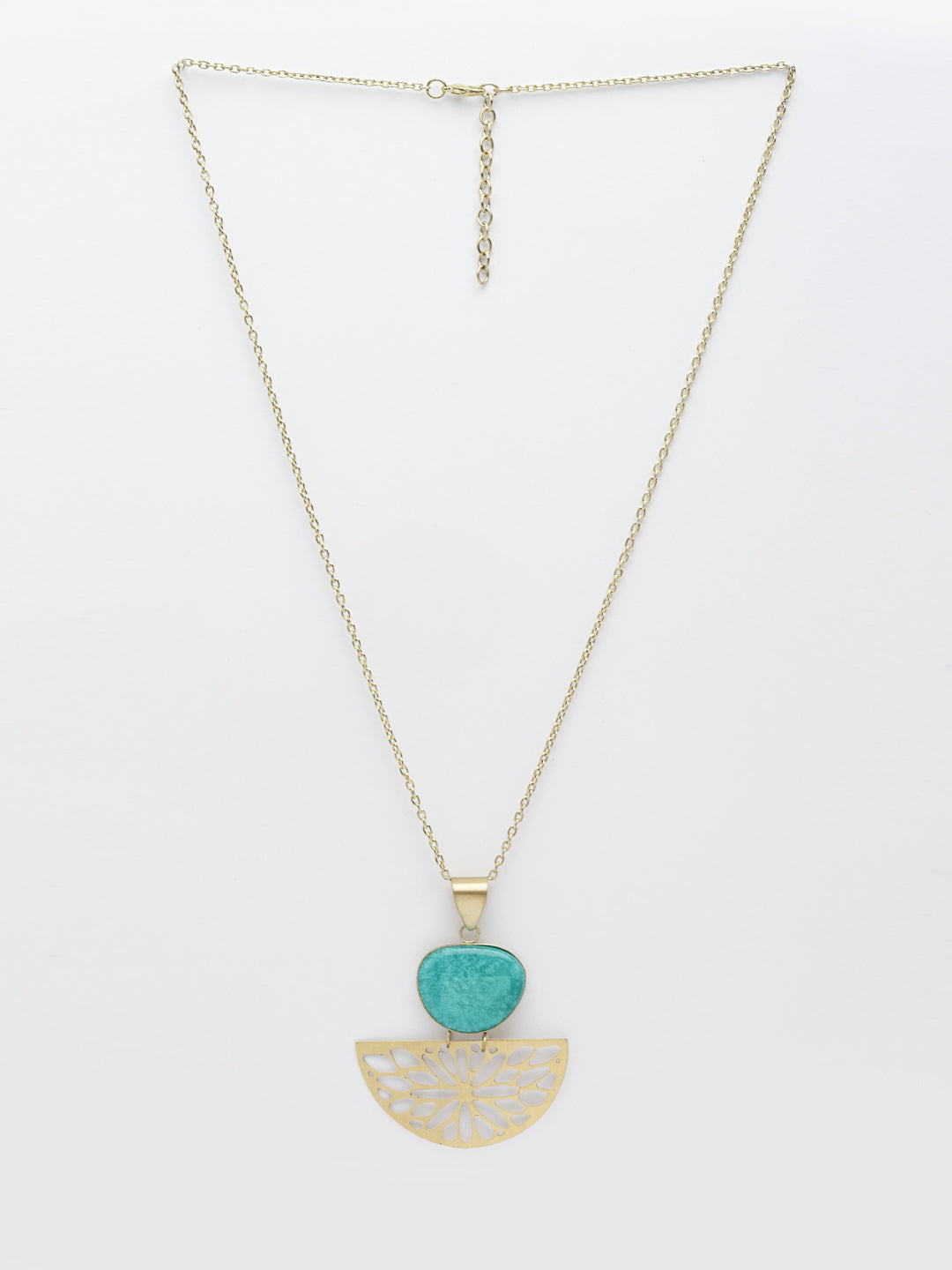 Gold-Plated Stone-Studded Pendant with Chain