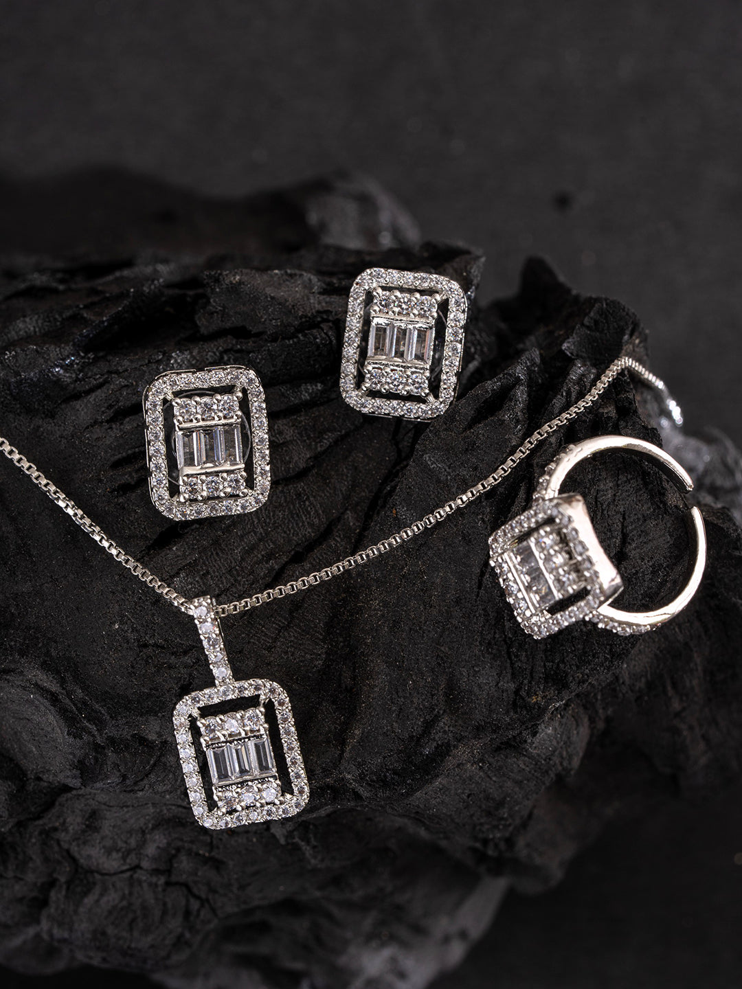 Silver-Plated Cubic Zirconia Studded Jewellery Set