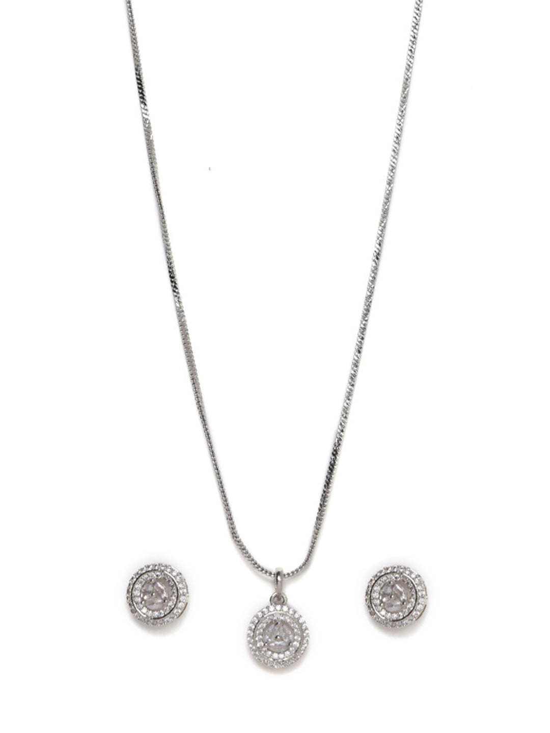 Silver-Plated Cubic Zirconia Stone Studded Jewellery Set