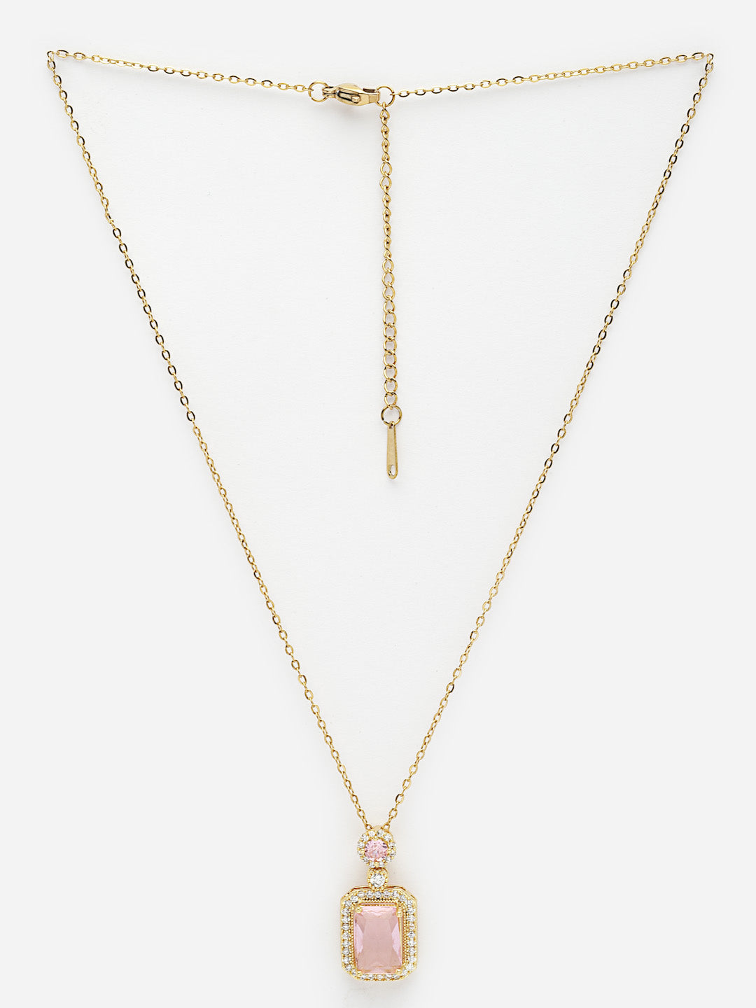 Gold-Plated Cubic Zirconia Studded Solitaire Pendant with Chain